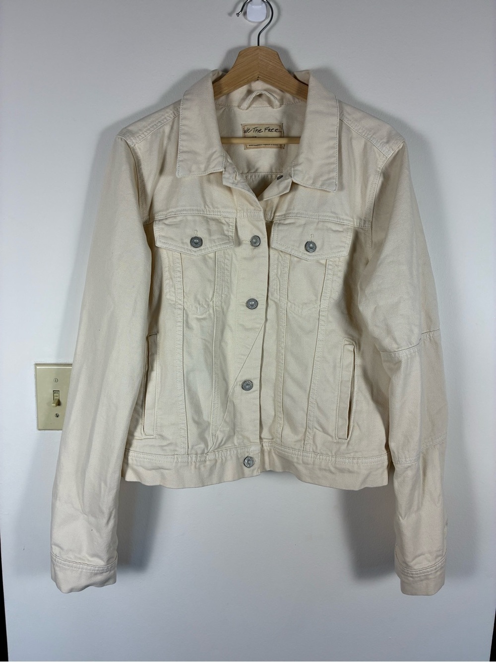 Free People We The Free Blue Cream Jacket XL Collared Pockets Button Cuffs
